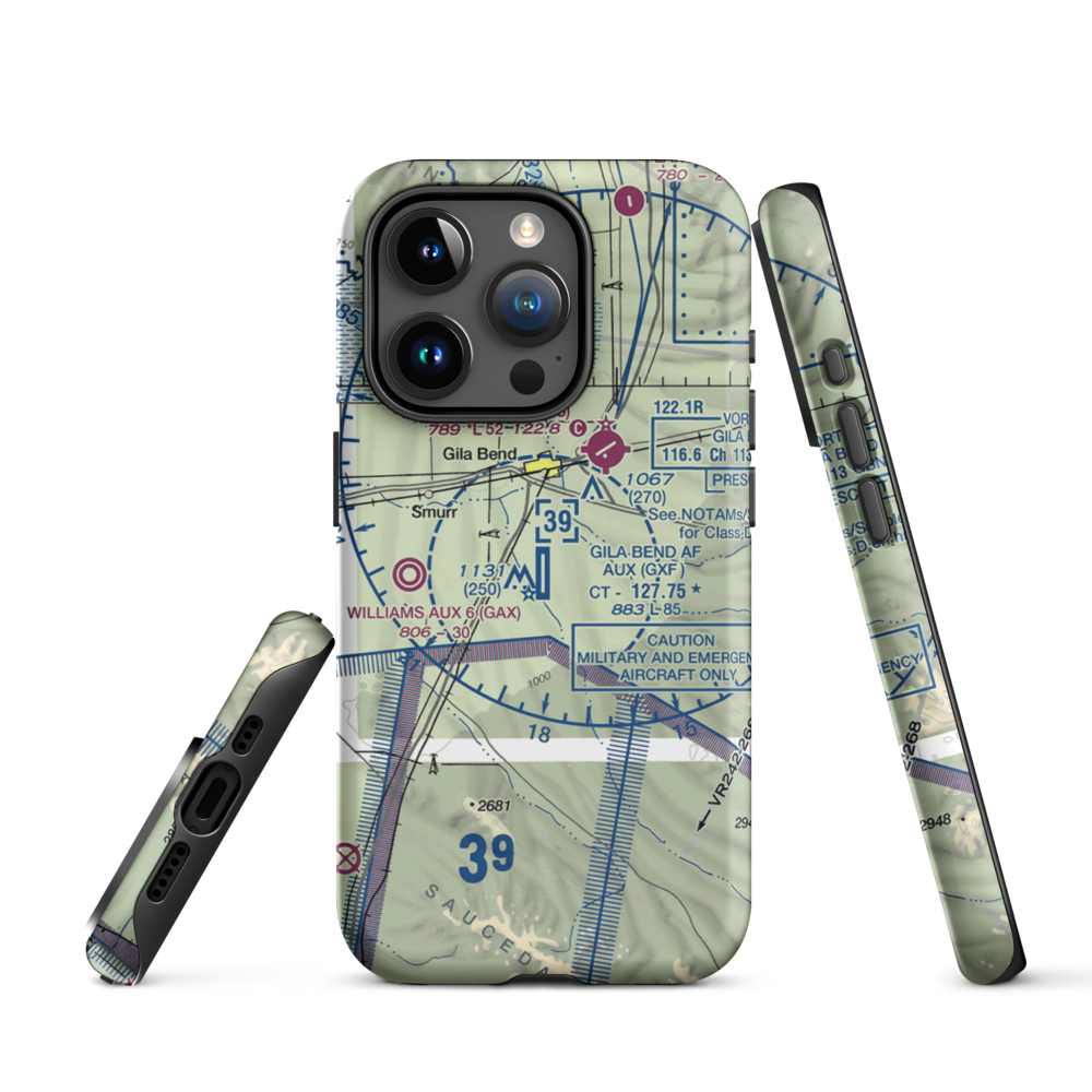 Gila Bend Af Aux Airport (GXF) VFR Sectional  Tough iPhone Case iPhone 15 Pro model shown