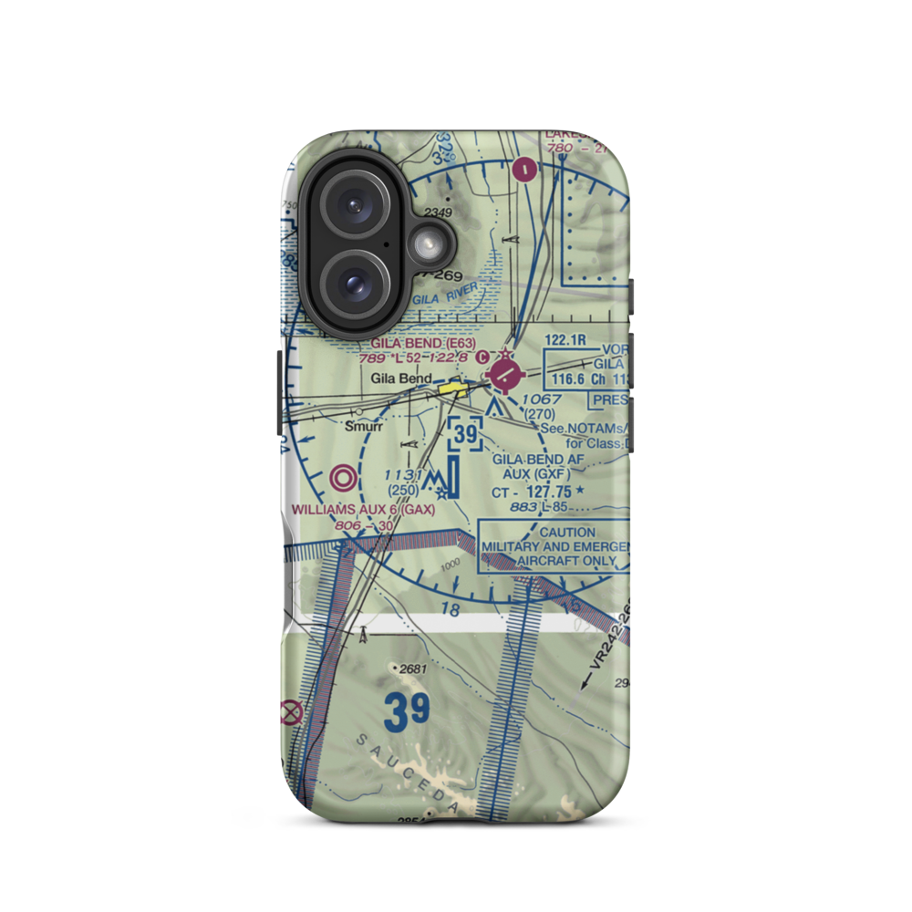 Gila Bend Af Aux Airport (GXF) VFR Sectional  Tough iPhone Case iPhone 16 model shown