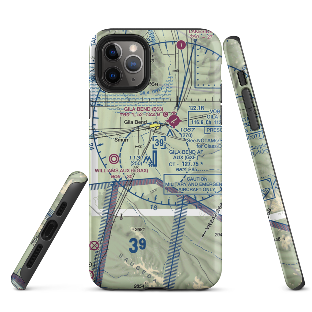 Gila Bend Af Aux Airport (GXF) VFR Sectional  Tough iPhone Case iPhone 11 Pro Max model shown