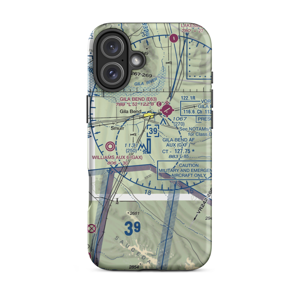 Gila Bend Af Aux Airport (GXF) VFR Sectional  Tough iPhone Case iPhone 16 Plus model shown