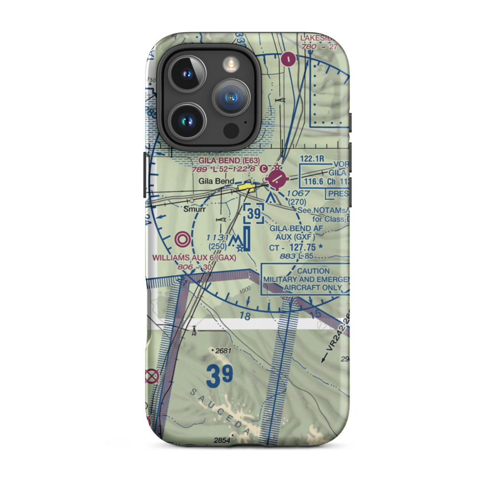Gila Bend Af Aux Airport (GXF) VFR Sectional  Tough iPhone Case iPhone 16 Pro Max model shown