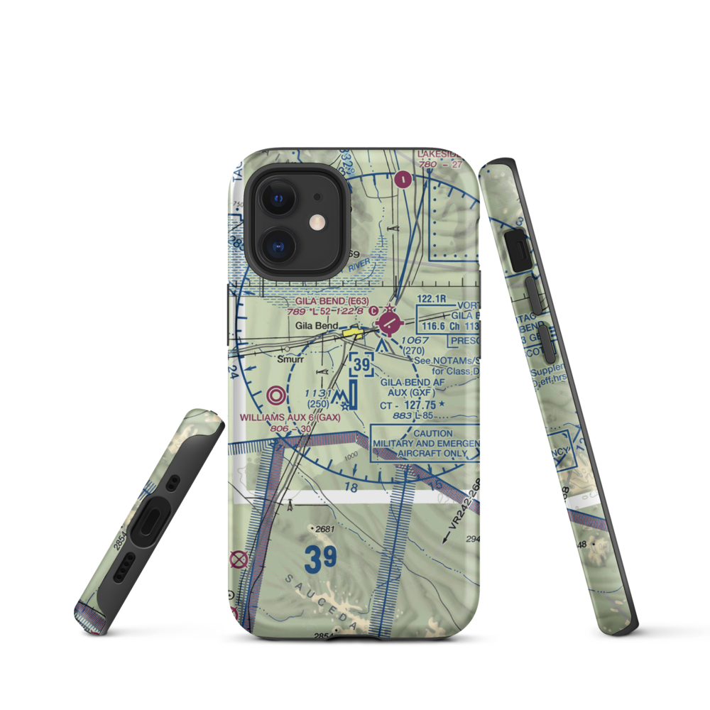 Gila Bend Af Aux Airport (GXF) VFR Sectional  Tough iPhone Case iPhone 12 mini model shown