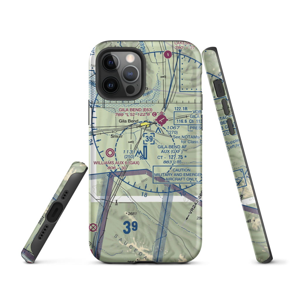 Gila Bend Af Aux Airport (GXF) VFR Sectional  Tough iPhone Case iPhone 12 Pro model shown