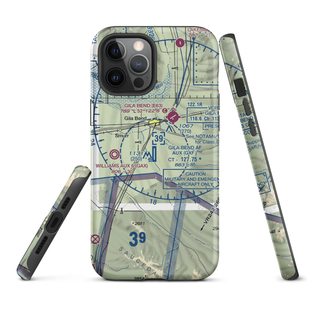 Gila Bend Af Aux Airport (GXF) VFR Sectional  Tough iPhone Case iPhone 12 Pro Max model shown