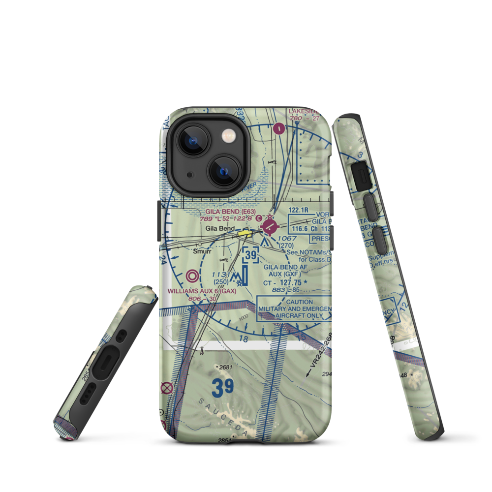 Gila Bend Af Aux Airport (GXF) VFR Sectional  Tough iPhone Case iPhone 13 mini model shown