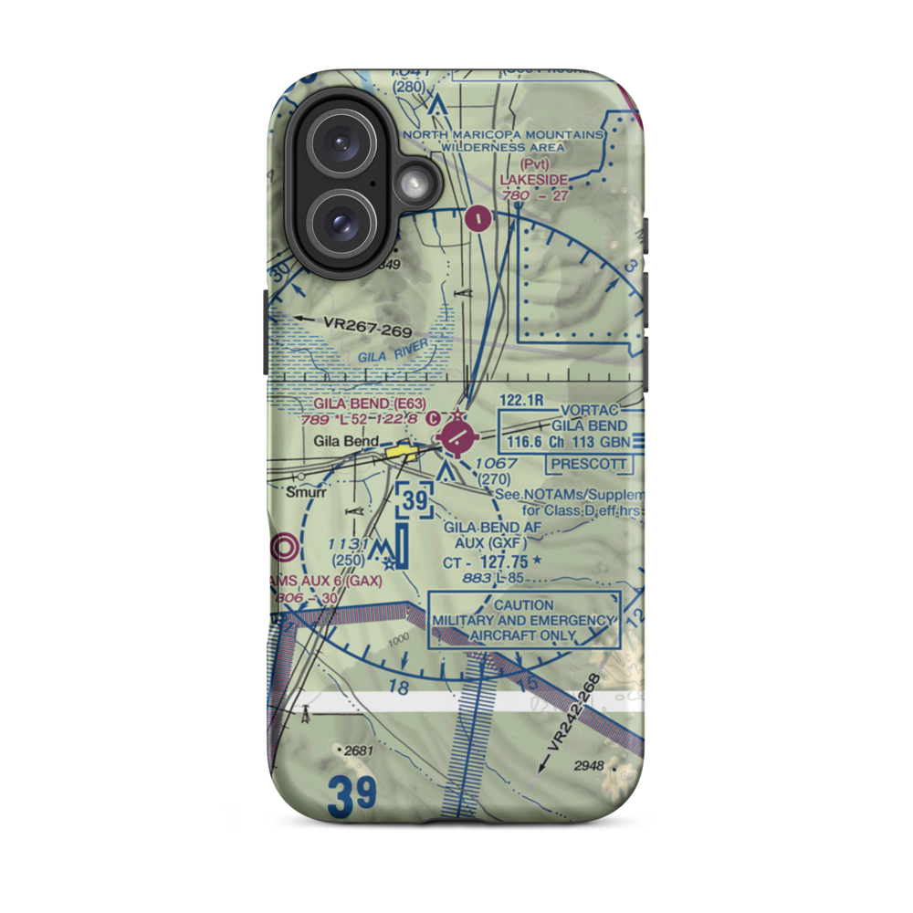 Gila Bend Municipal Airport (E63) VFR Sectional  Tough iPhone Case iPhone 16 Plus model shown