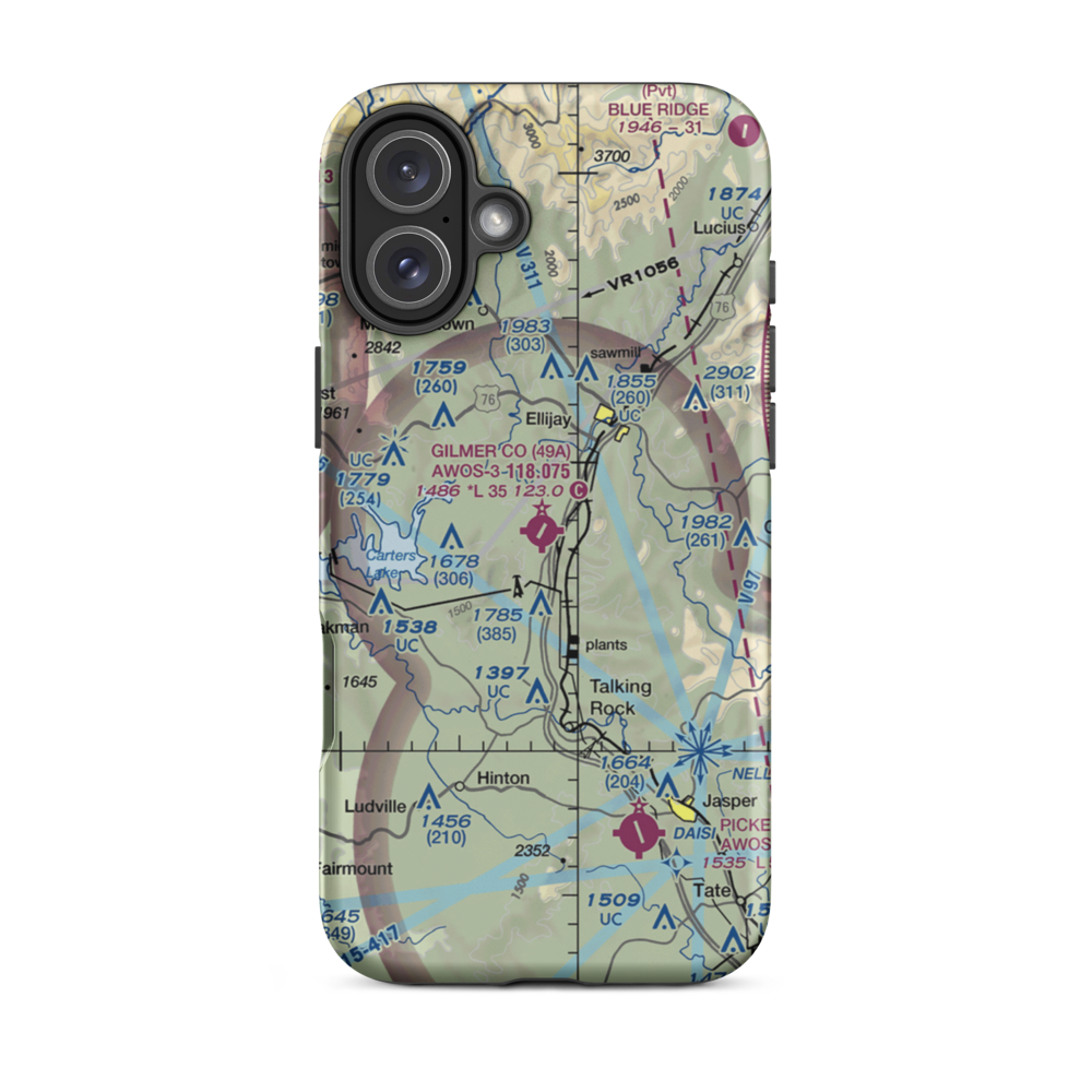 Gilmer County Airport (49A) VFR Sectional  Tough iPhone Case iPhone 16 Plus model shown