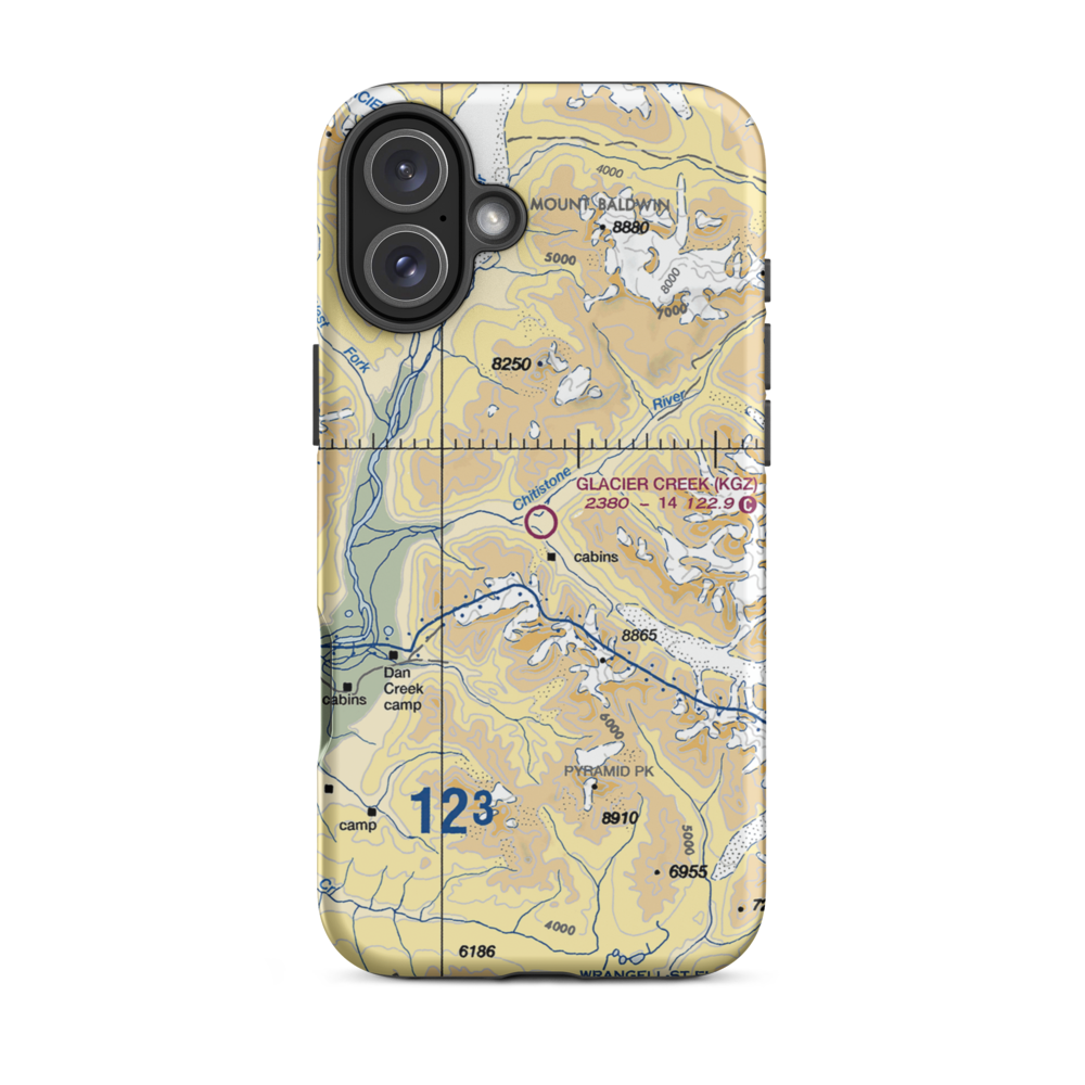 Glacier Creek Airport (KGZ) VFR Sectional  Tough iPhone Case iPhone 16 Plus model shown