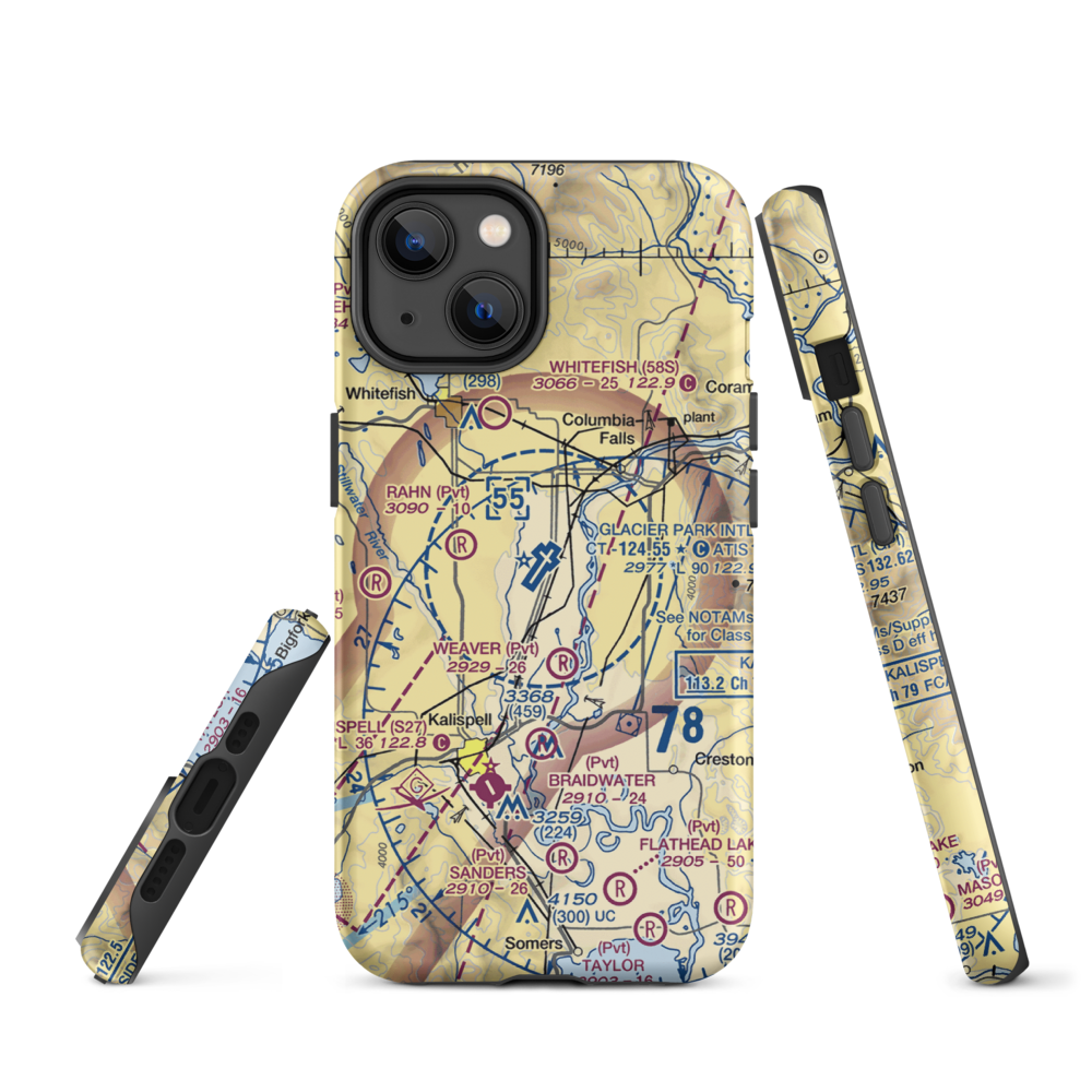 Glacier Park International Airport (GPI) VFR Sectional  Tough iPhone Case iPhone 14 model shown