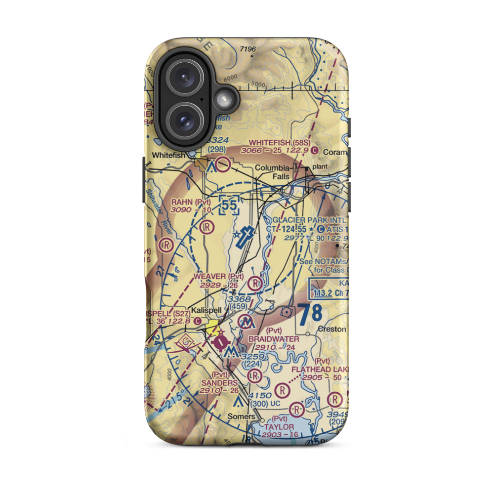 Glacier Park International Airport (GPI) VFR Sectional  Tough iPhone Case iPhone 16 Plus model shown