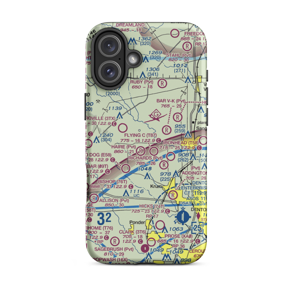 Glass Airport (TS74) VFR Sectional  Tough iPhone Case iPhone 16 Plus model shown