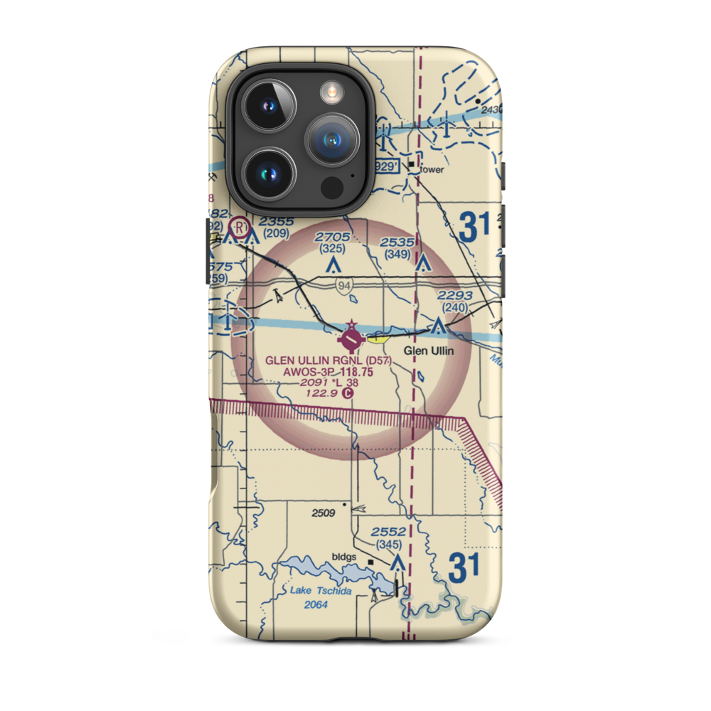 Glen Ullin Regional Airport (D57) VFR Sectional  Tough iPhone Case iPhone 16 Pro Max model shown