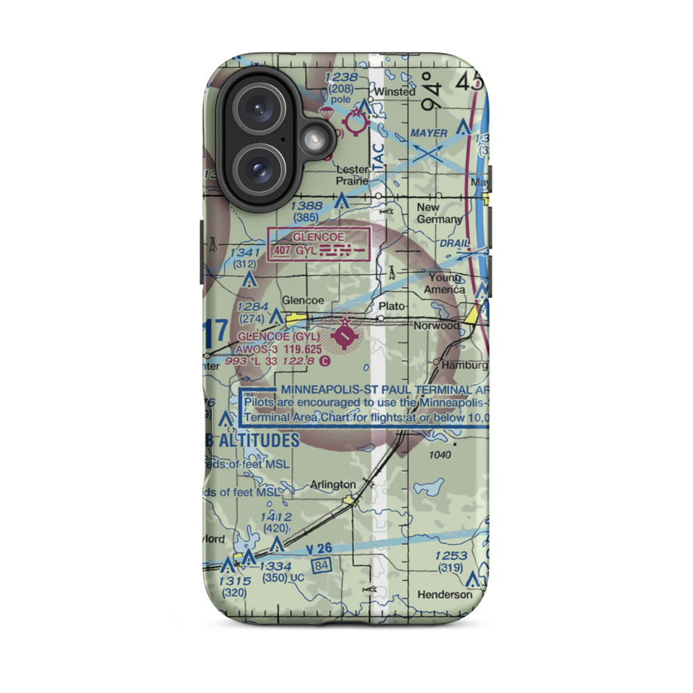 Glencoe Municipal Airport (GYL) VFR Sectional  Tough iPhone Case iPhone 16 Plus model shown