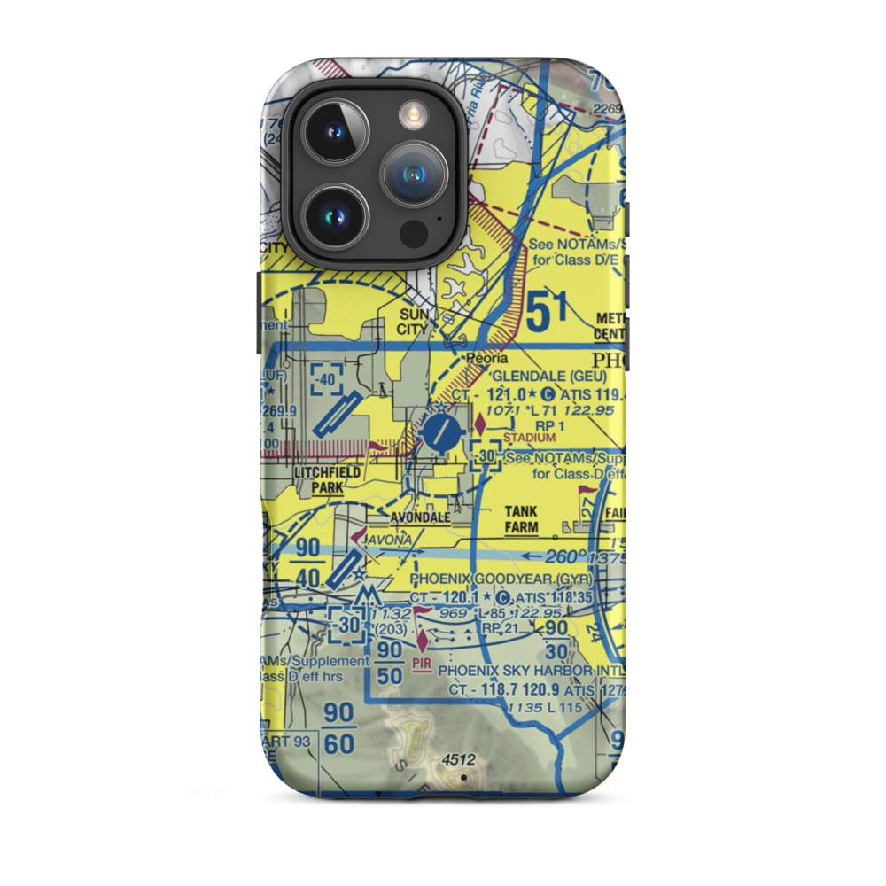 Glendale Municipal Airport (GEU) VFR Sectional  Tough iPhone Case iPhone 16 Pro Max model shown