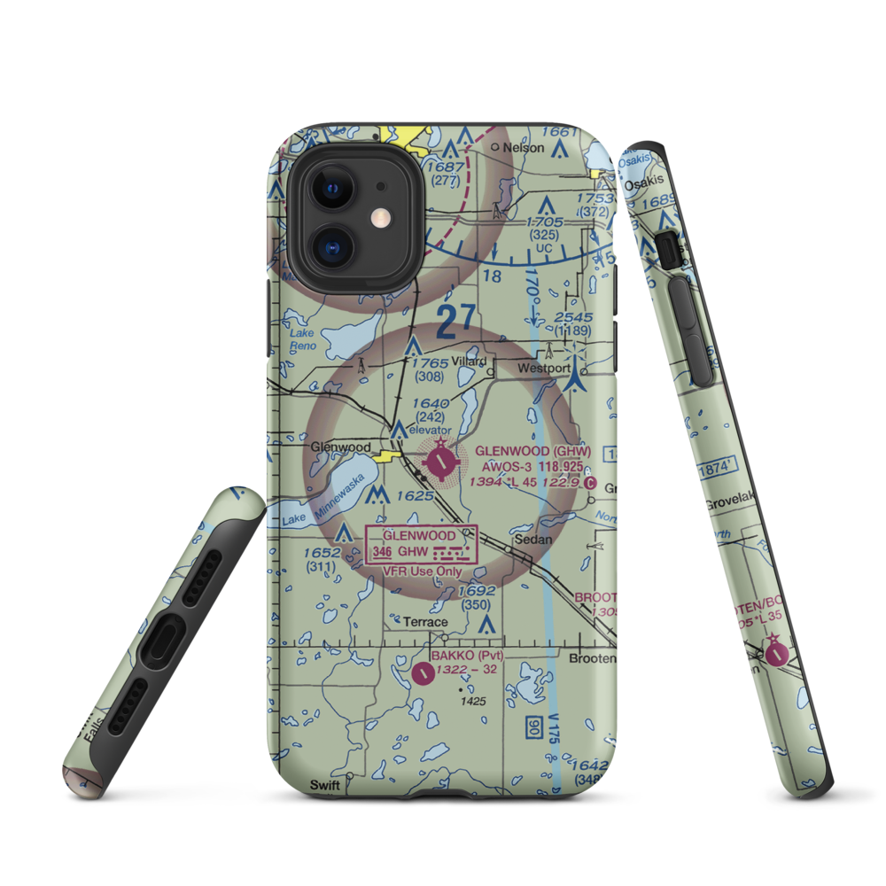 Glenwood Municipal Airport (GHW) VFR Sectional  Tough iPhone Case iPhone 11 model shown