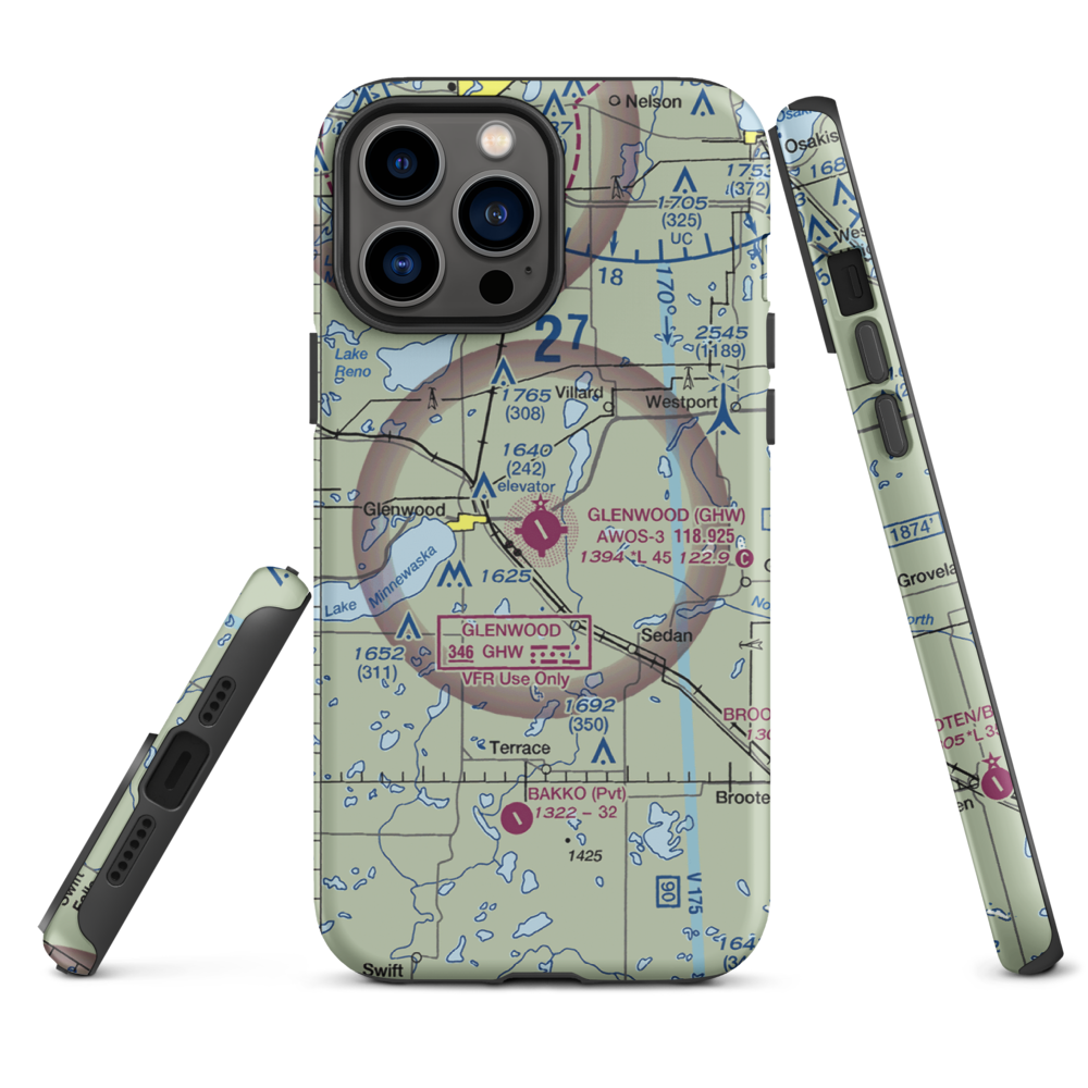 Glenwood Municipal Airport (GHW) VFR Sectional  Tough iPhone Case iPhone 13 Pro Max model shown