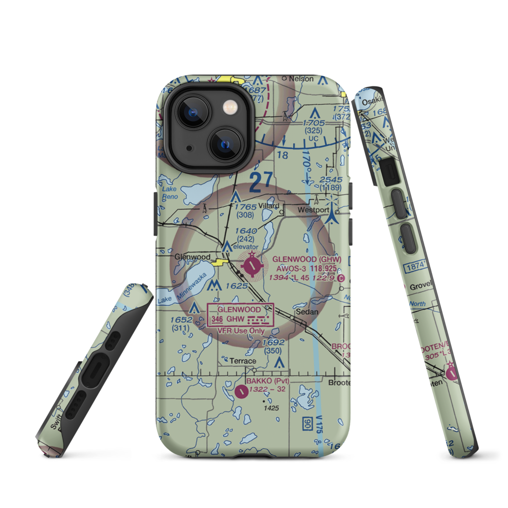 Glenwood Municipal Airport (GHW) VFR Sectional  Tough iPhone Case iPhone 14 model shown