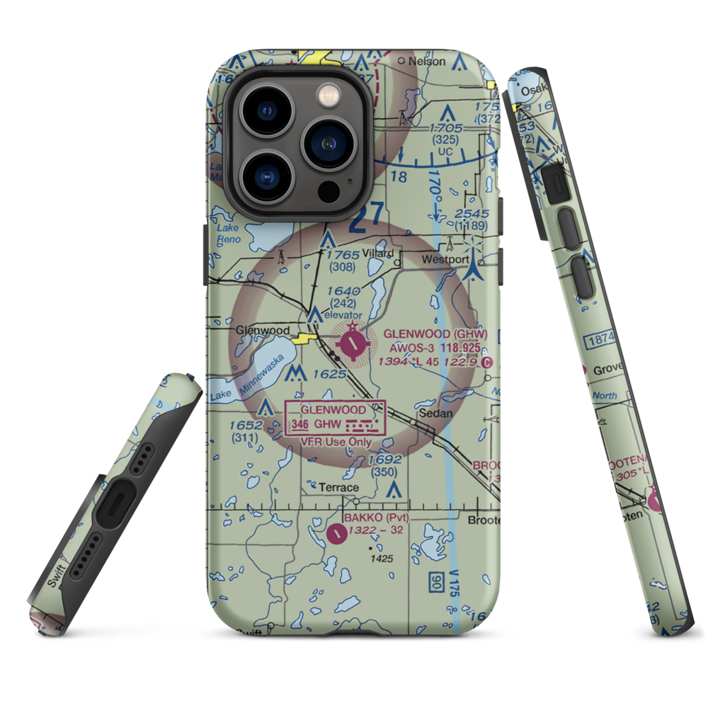 Glenwood Municipal Airport (GHW) VFR Sectional  Tough iPhone Case iPhone 14 Pro Max model shown