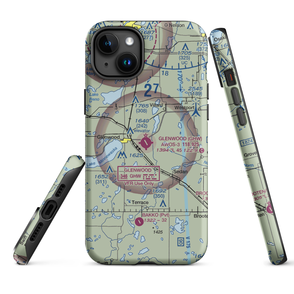 Glenwood Municipal Airport (GHW) VFR Sectional  Tough iPhone Case iPhone 15 Plus model shown