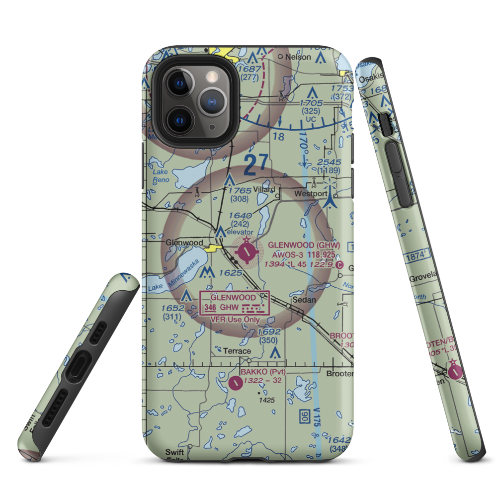 Glenwood Municipal Airport (GHW) VFR Sectional  Tough iPhone Case iPhone 11 Pro Max model shown