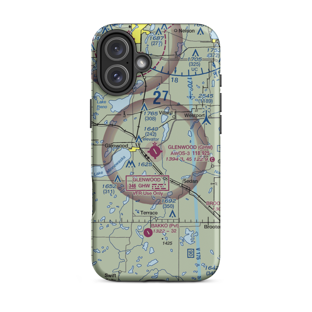 Glenwood Municipal Airport (GHW) VFR Sectional  Tough iPhone Case iPhone 16 Plus model shown