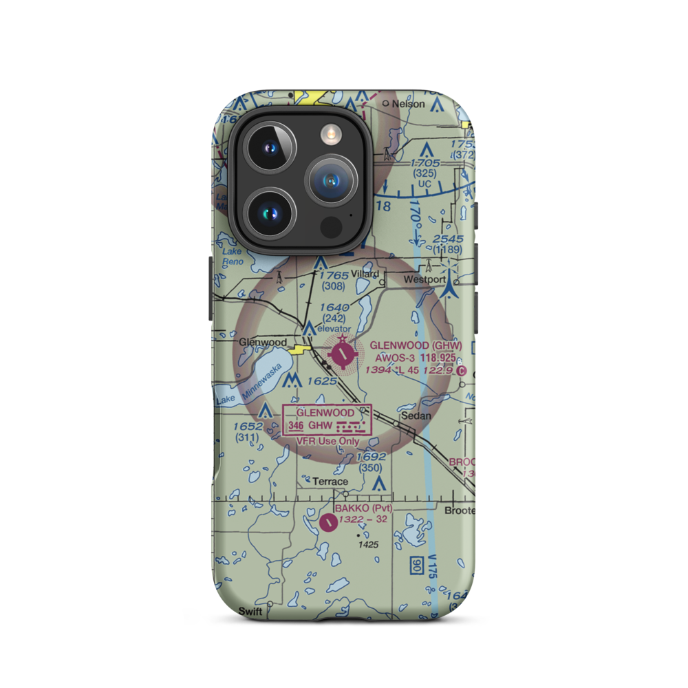 Glenwood Municipal Airport (GHW) VFR Sectional  Tough iPhone Case iPhone 16 Pro model shown