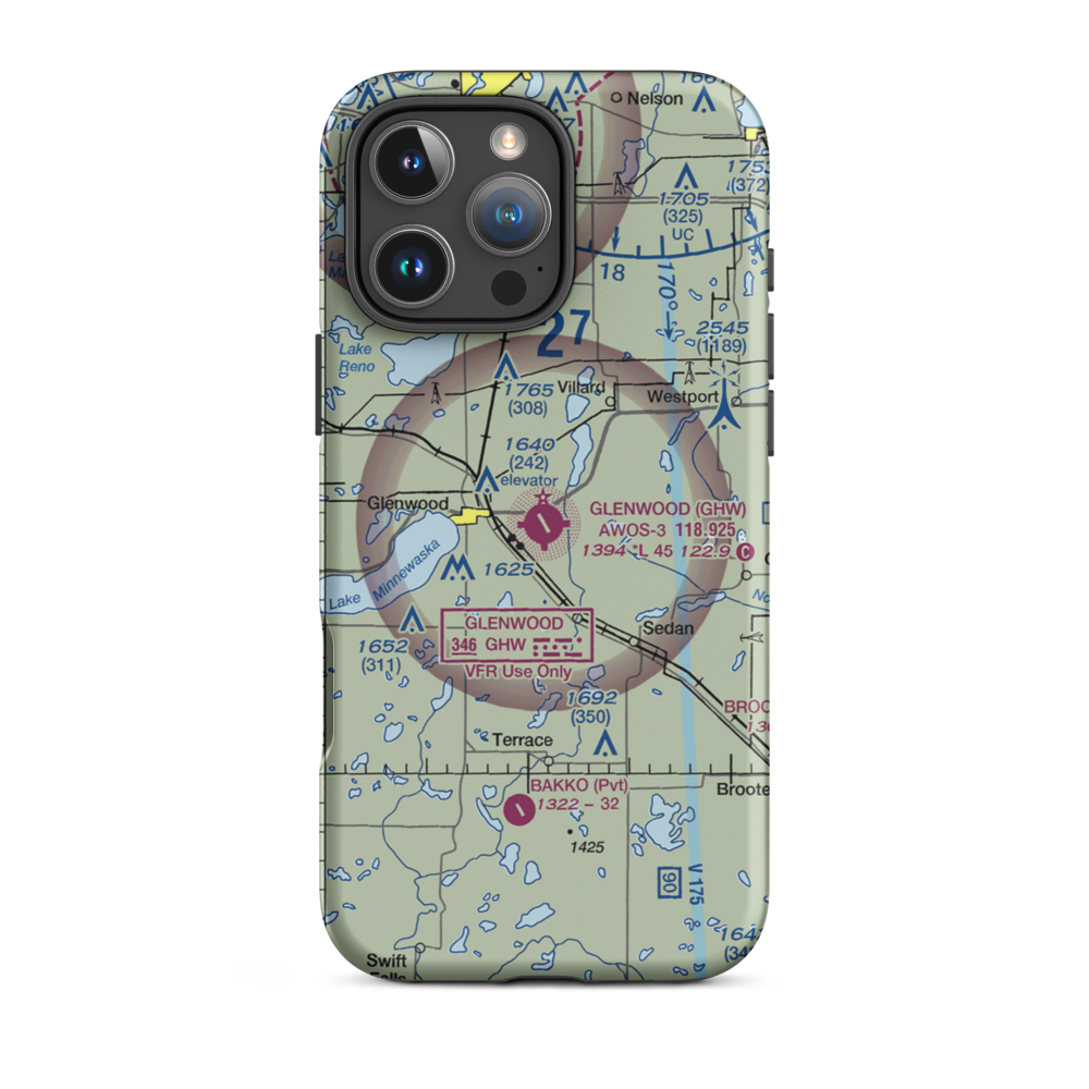 Glenwood Municipal Airport (GHW) VFR Sectional  Tough iPhone Case iPhone 16 Pro Max model shown