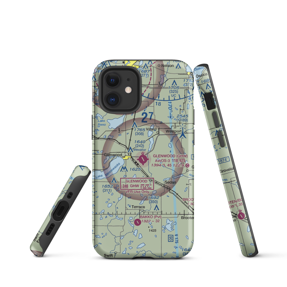 Glenwood Municipal Airport (GHW) VFR Sectional  Tough iPhone Case iPhone 12 mini model shown