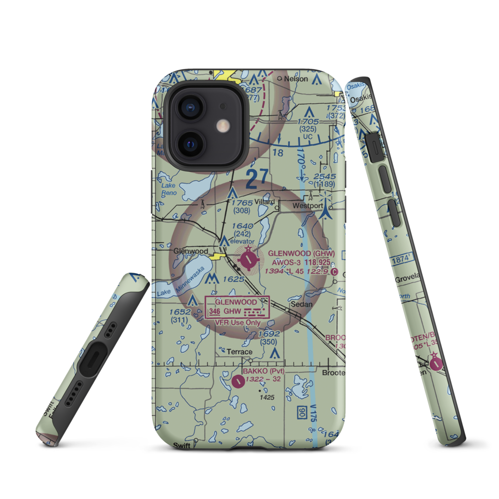 Glenwood Municipal Airport (GHW) VFR Sectional  Tough iPhone Case iPhone 12 model shown