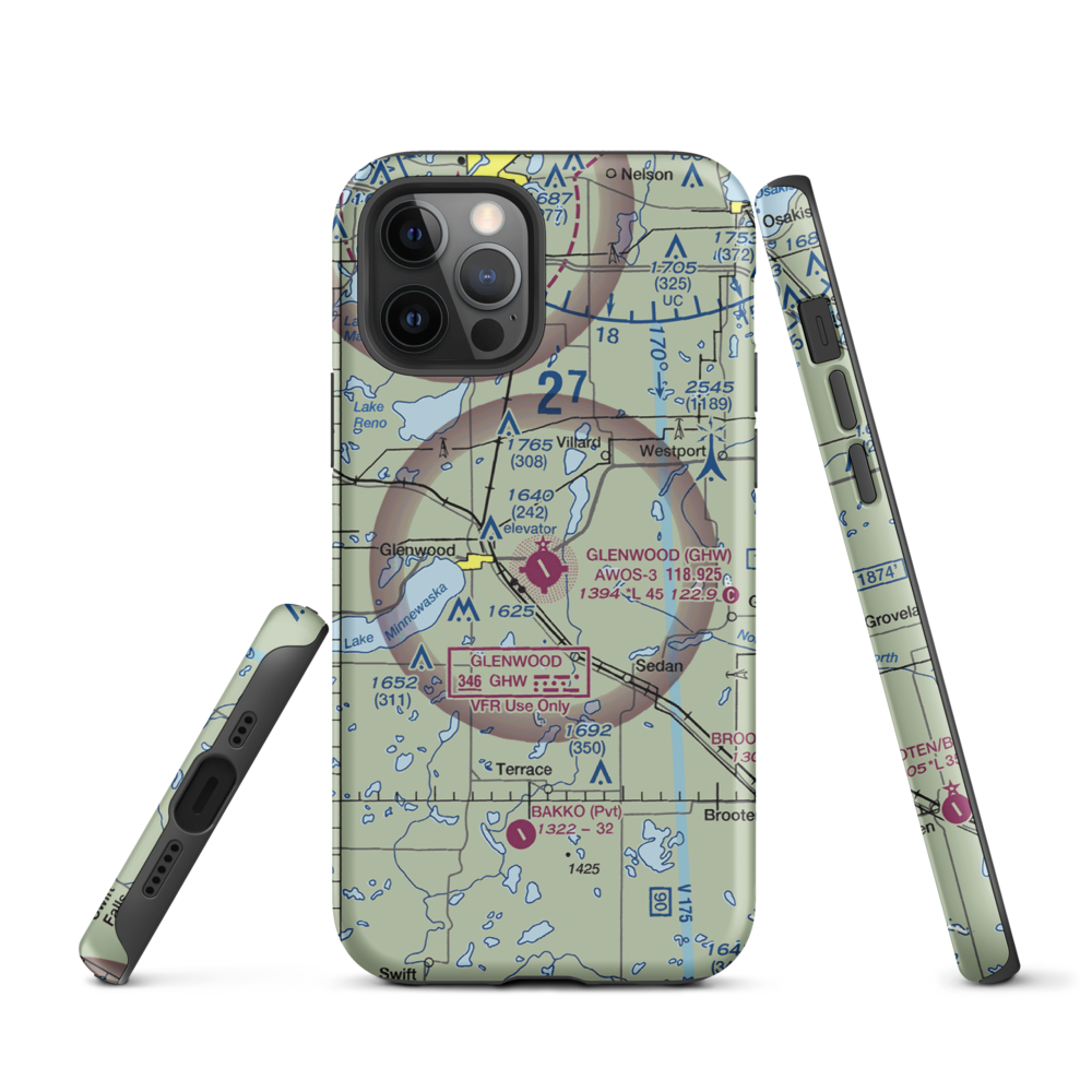 Glenwood Municipal Airport (GHW) VFR Sectional  Tough iPhone Case iPhone 12 Pro model shown