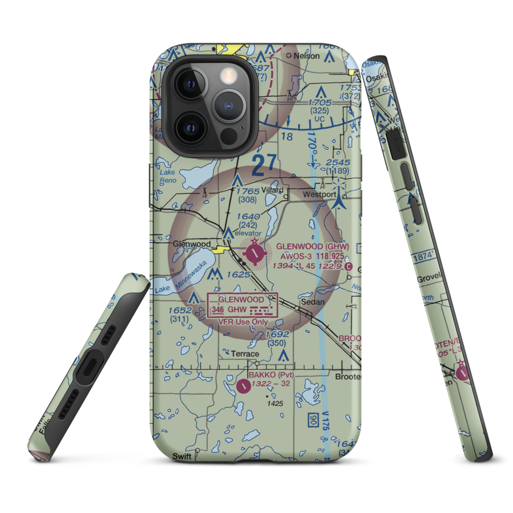 Glenwood Municipal Airport (GHW) VFR Sectional  Tough iPhone Case iPhone 12 Pro Max model shown