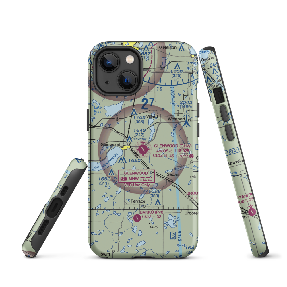 Glenwood Municipal Airport (GHW) VFR Sectional  Tough iPhone Case iPhone 13 model shown