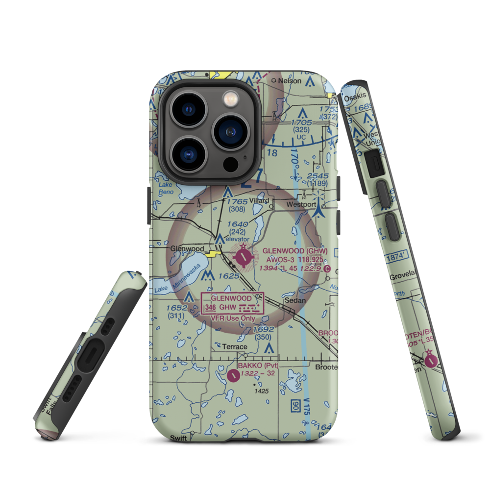 Glenwood Municipal Airport (GHW) VFR Sectional  Tough iPhone Case iPhone 13 Pro model shown