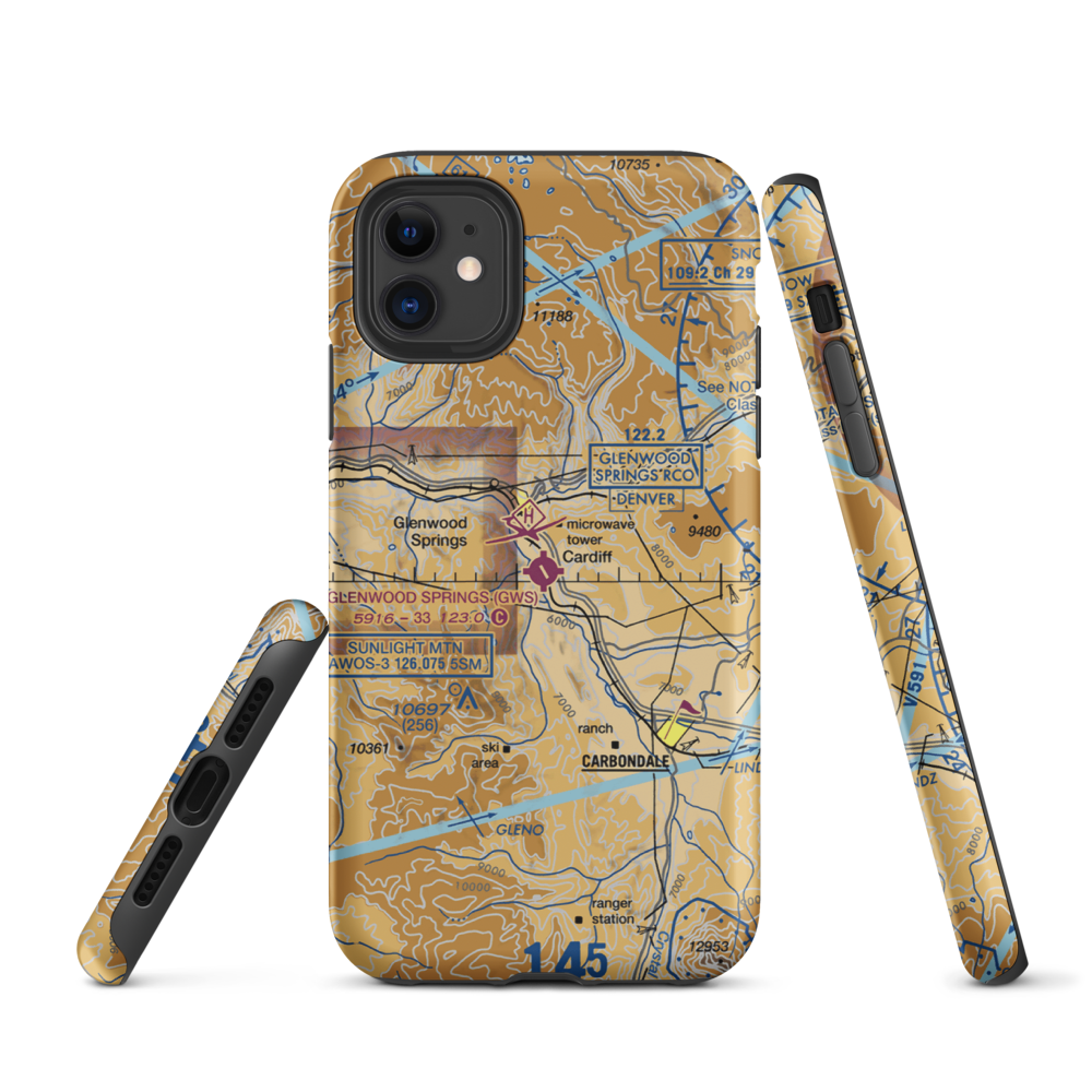 Glenwood Springs Municipal Airport (GWS) VFR Sectional  Tough iPhone Case iPhone 11 model shown
