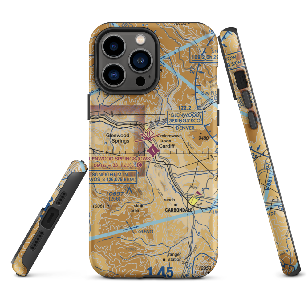 Glenwood Springs Municipal Airport (GWS) VFR Sectional  Tough iPhone Case iPhone 13 Pro Max model shown