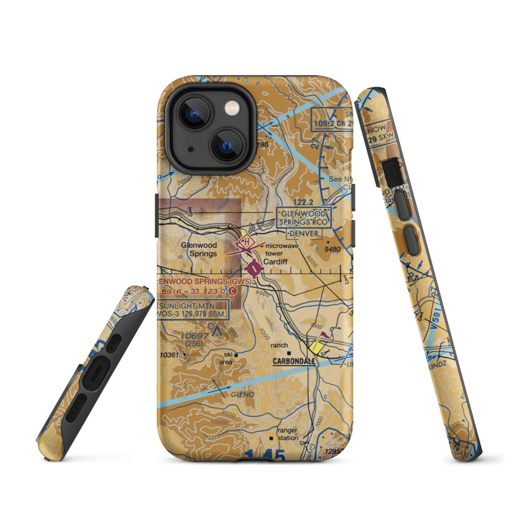 Glenwood Springs Municipal Airport (GWS) VFR Sectional  Tough iPhone Case iPhone 14 model shown