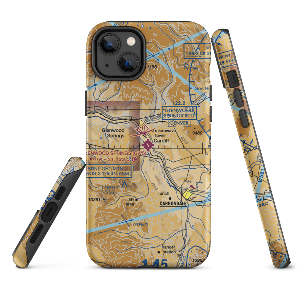 Glenwood Springs Municipal Airport (GWS) VFR Sectional  Tough iPhone Case iPhone 14 Plus model shown