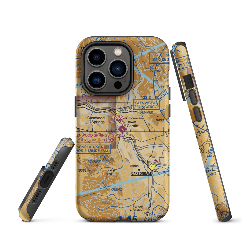 Glenwood Springs Municipal Airport (GWS) VFR Sectional  Tough iPhone Case iPhone 14 Pro model shown