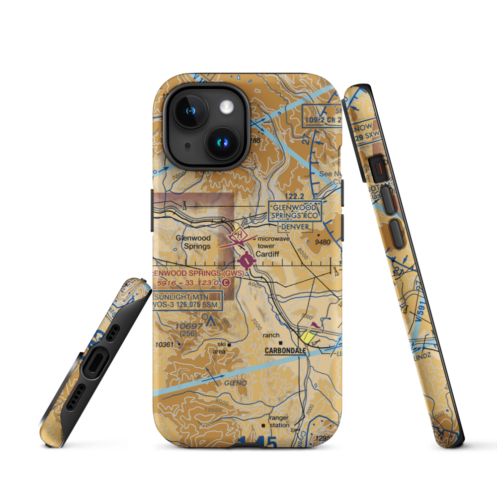 Glenwood Springs Municipal Airport (GWS) VFR Sectional  Tough iPhone Case iPhone 15 model shown