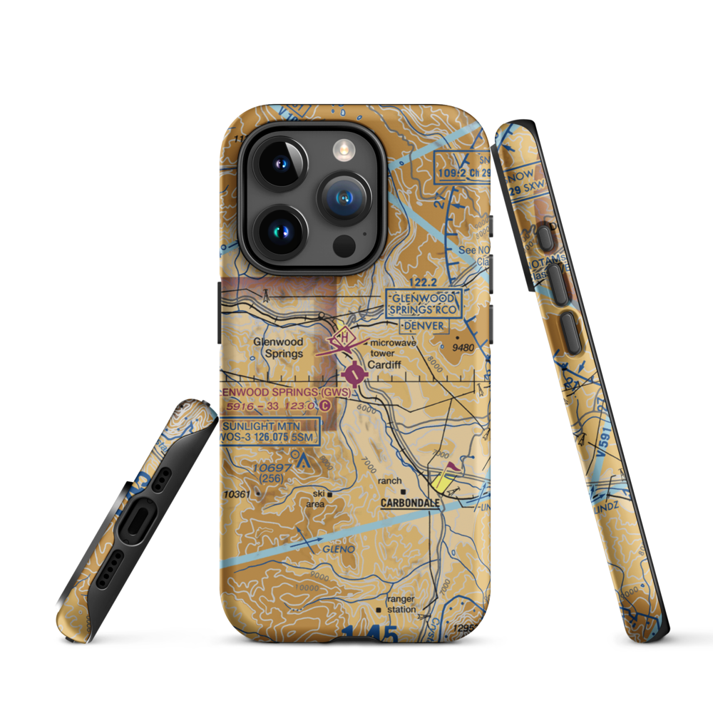 Glenwood Springs Municipal Airport (GWS) VFR Sectional  Tough iPhone Case iPhone 15 Pro model shown