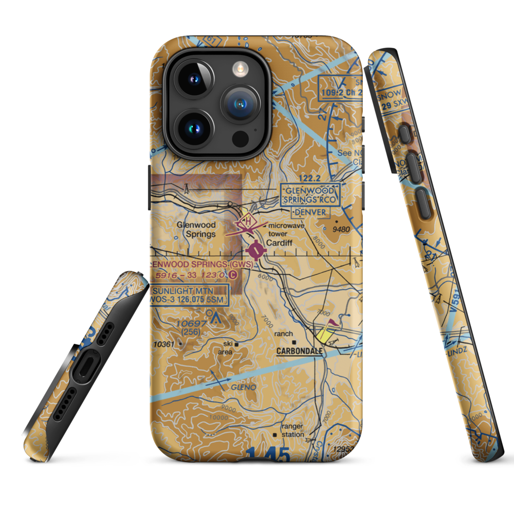 Glenwood Springs Municipal Airport (GWS) VFR Sectional  Tough iPhone Case iPhone 15 Pro Max model shown