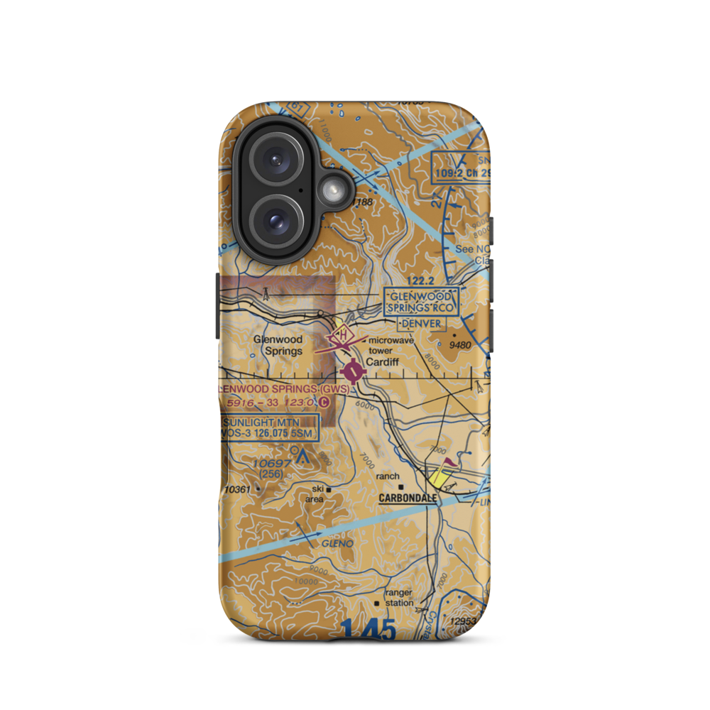Glenwood Springs Municipal Airport (GWS) VFR Sectional  Tough iPhone Case iPhone 16 model shown