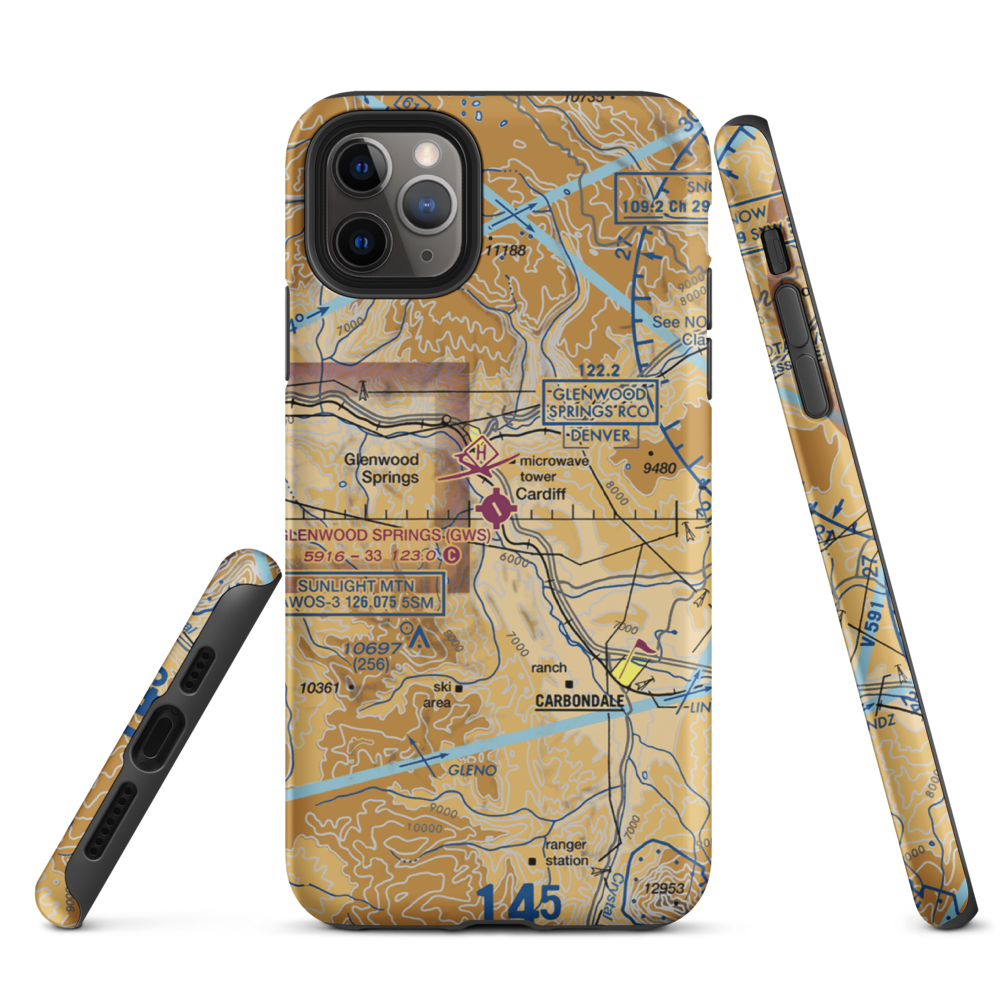 Glenwood Springs Municipal Airport (GWS) VFR Sectional  Tough iPhone Case iPhone 11 Pro Max model shown