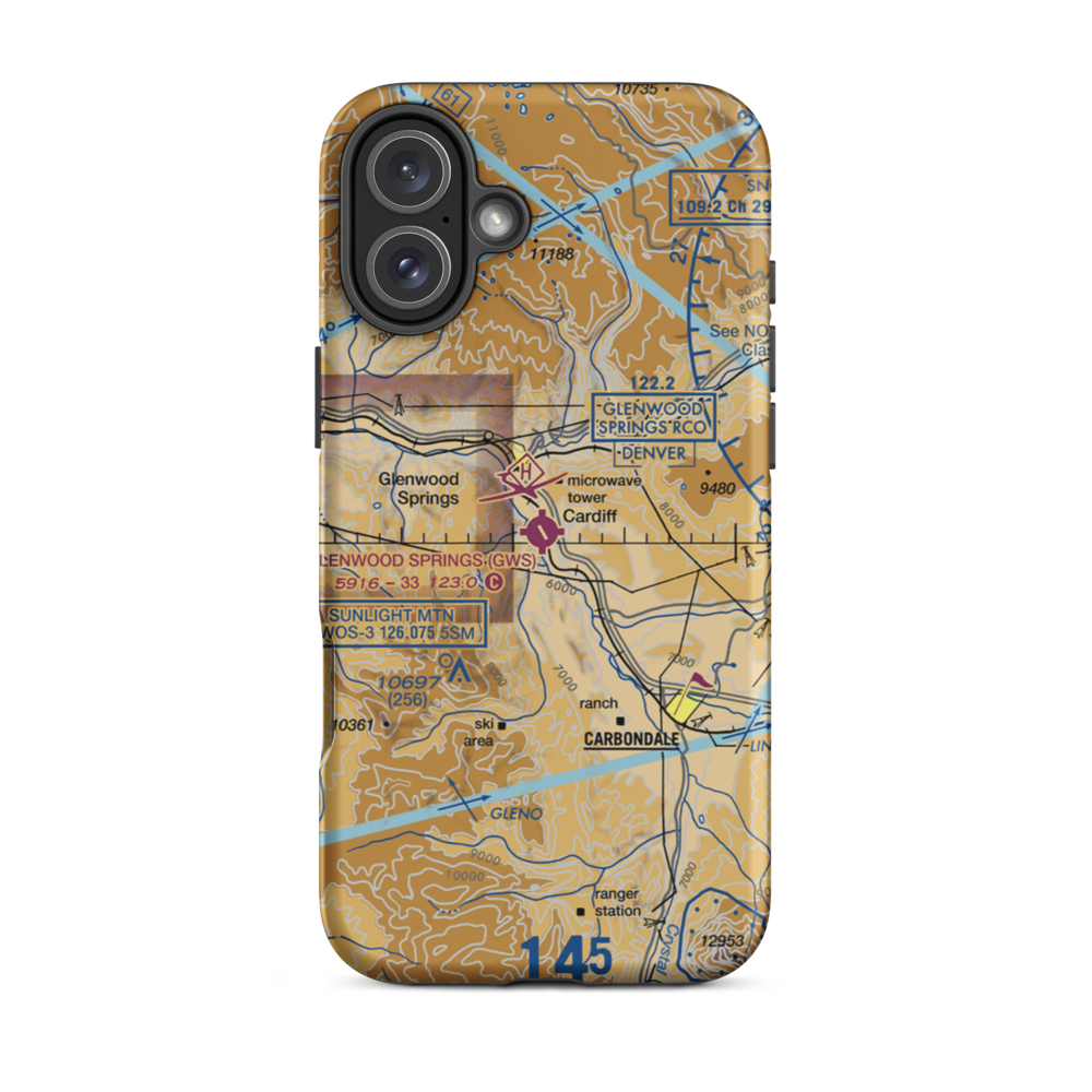 Glenwood Springs Municipal Airport (GWS) VFR Sectional  Tough iPhone Case iPhone 16 Plus model shown