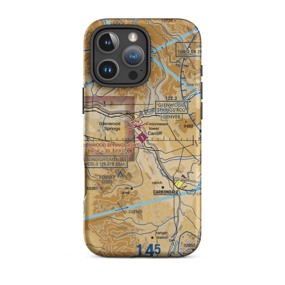 Glenwood Springs Municipal Airport (GWS) VFR Sectional  Tough iPhone Case iPhone 16 Pro Max model shown