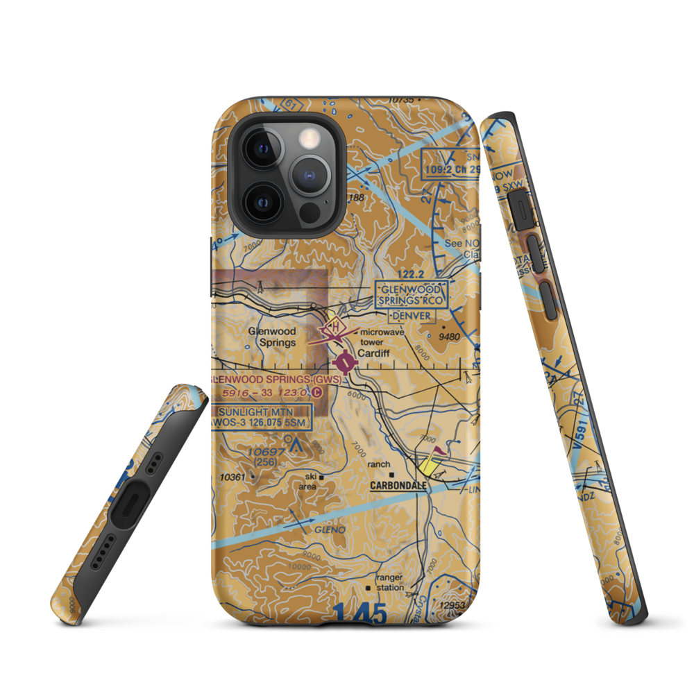 Glenwood Springs Municipal Airport (GWS) VFR Sectional  Tough iPhone Case iPhone 12 Pro model shown