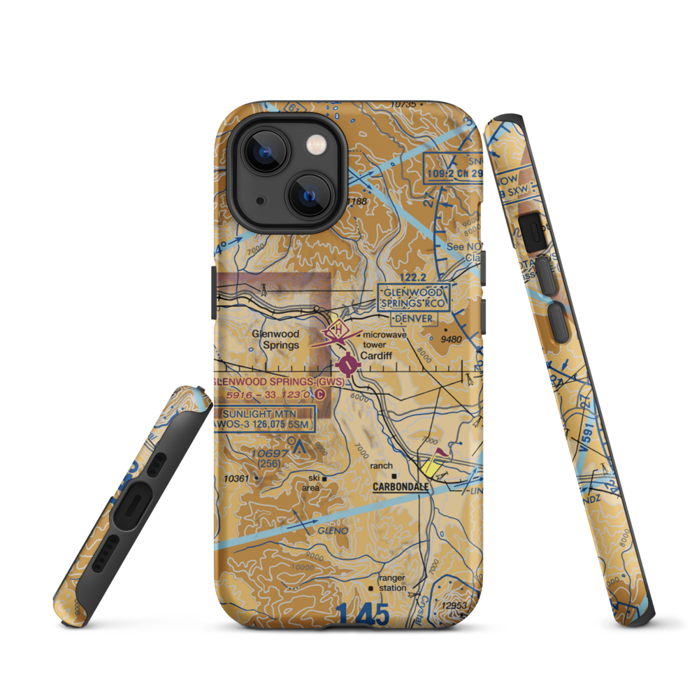 Glenwood Springs Municipal Airport (GWS) VFR Sectional  Tough iPhone Case iPhone 13 model shown