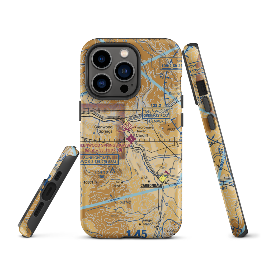 Glenwood Springs Municipal Airport (GWS) VFR Sectional  Tough iPhone Case iPhone 13 Pro model shown