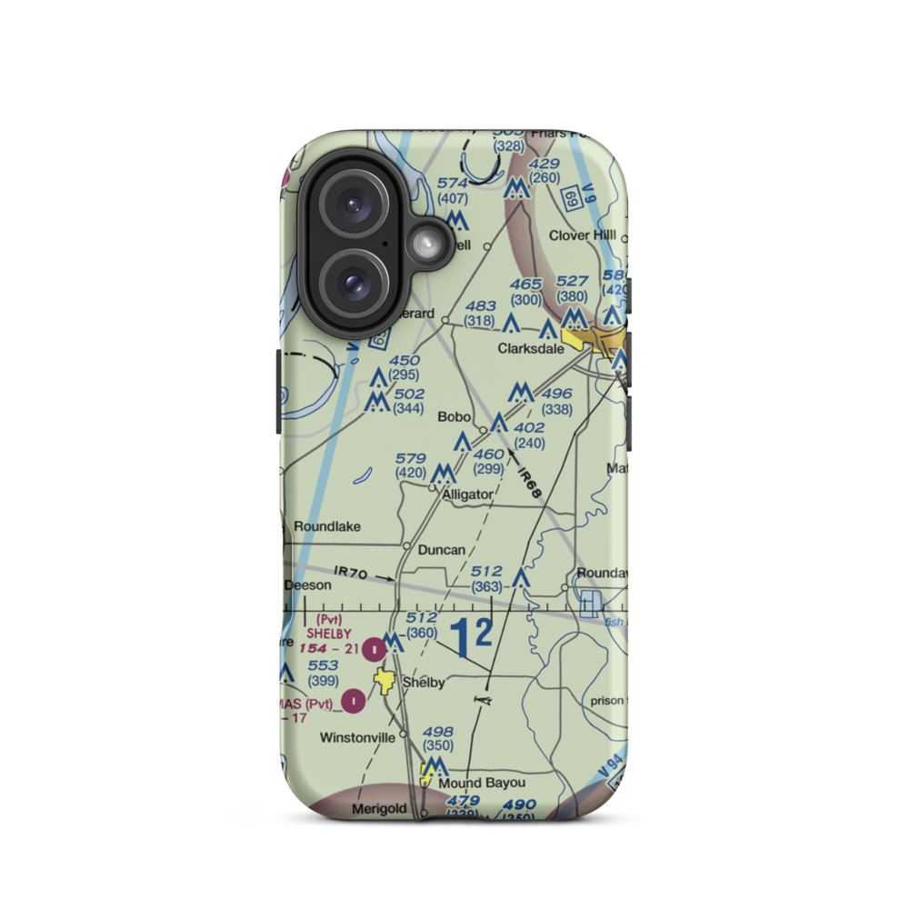 Glidwell Flying Service Airport (MS09) VFR Sectional  Tough iPhone Case iPhone 16 model shown
