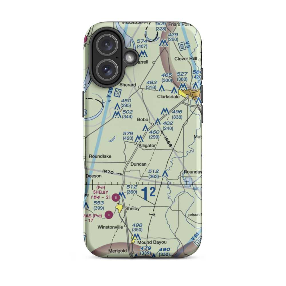 Glidwell Flying Service Airport (MS09) VFR Sectional  Tough iPhone Case iPhone 16 Plus model shown